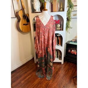 Karma Highway Womens Batik Cold Shoulder Kaftan Cover Up Dress One Size Boho Art